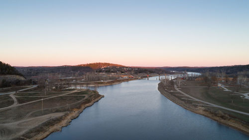 High angle view of river at sunset