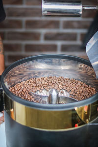 Close-up of coffee beans in container