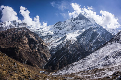 Scenic view of snowcapped mountains against sky