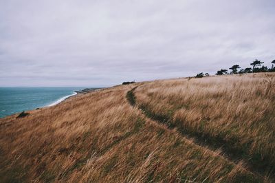 Scenic view of sea against cloudy sky