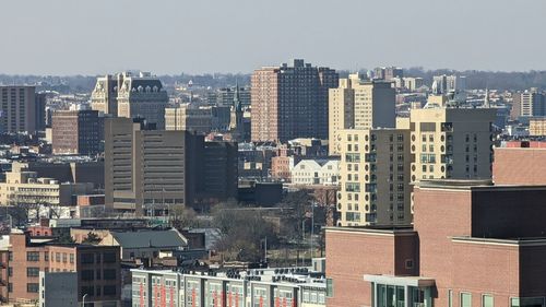 Cityscape against clear sky