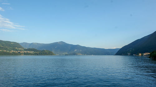 Scenic view of lake against blue sky