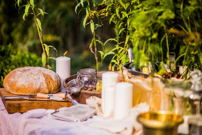 Rustic table in garden