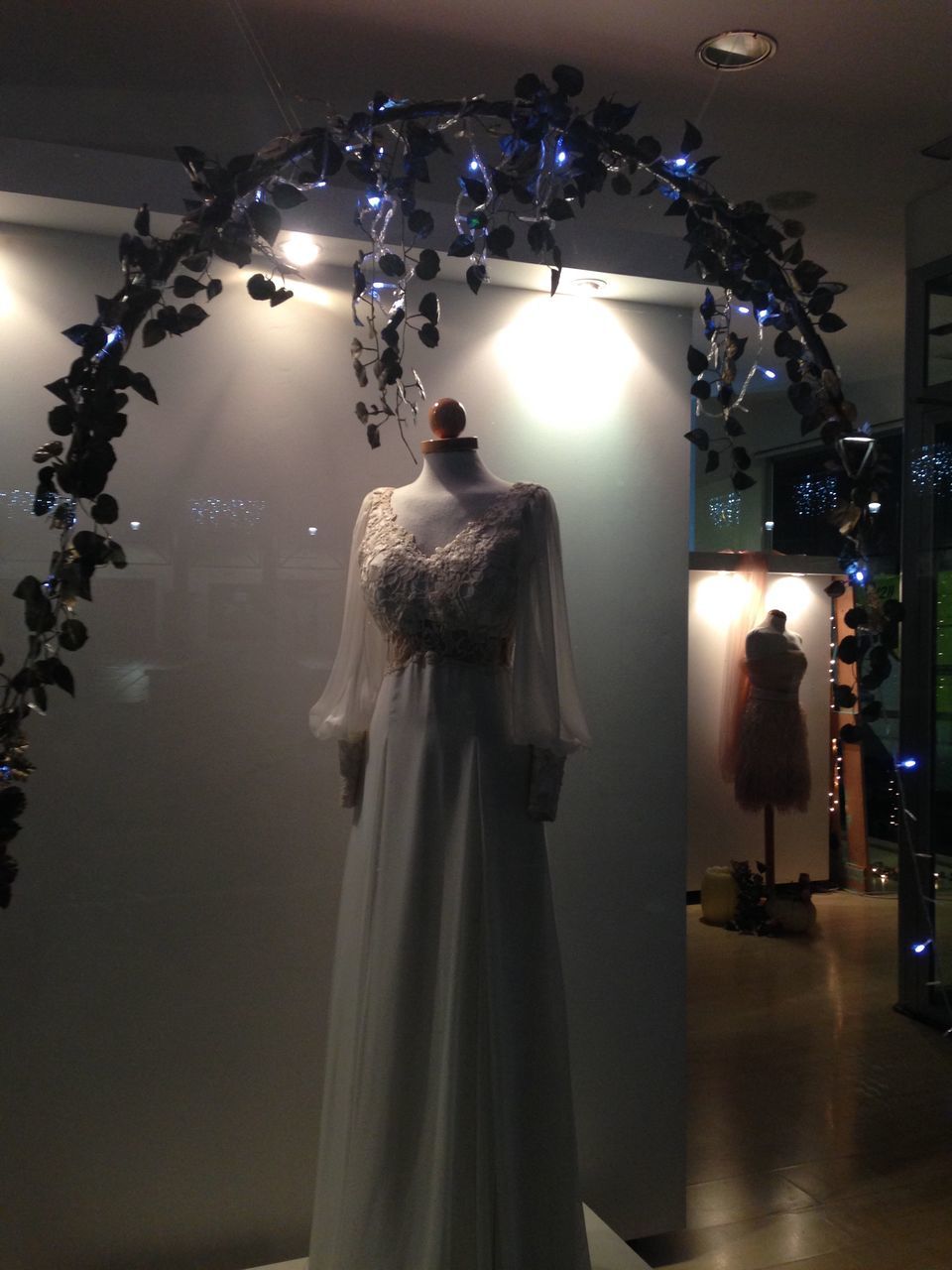 indoors, illuminated, fashion, no people, store, statue, wedding dress, day