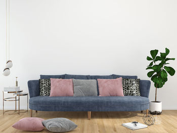 Potted plants on sofa at home