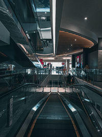 High angle view of escalator in illuminated city
