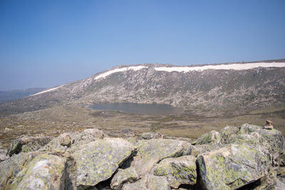 Scenic view of landscape against clear blue sky