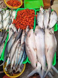 Fresh fish sold at a traditional market in bogor regency, indonesia