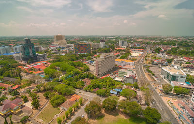 High angle view of cityscape against sky