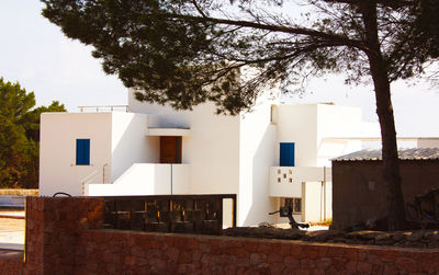 Typical square white ibizan house in spain