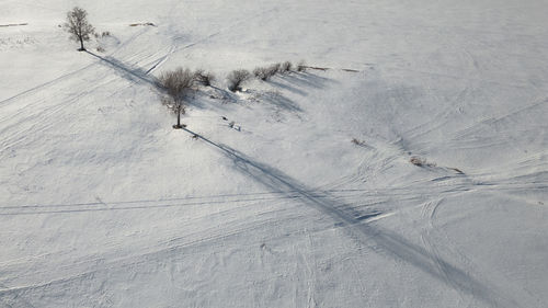 High angle view of snow covered landscape