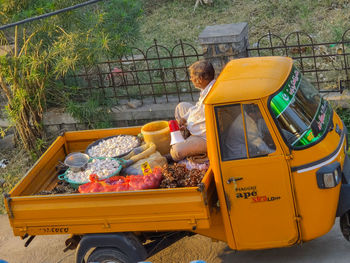 Boy sitting in bus