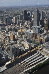 High angle view of buildings in city