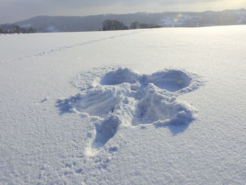 Footprints on snow covered land