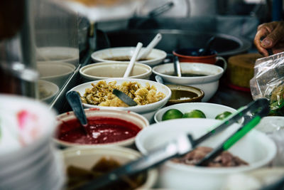 Close-up of food served on table in restaurant