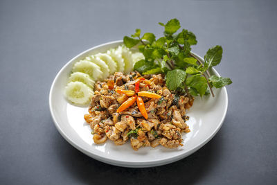 Close-up of food in plate on table