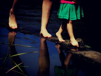 Reflection of woman in water