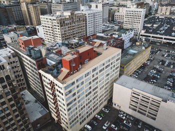 High angle view of buildings in city