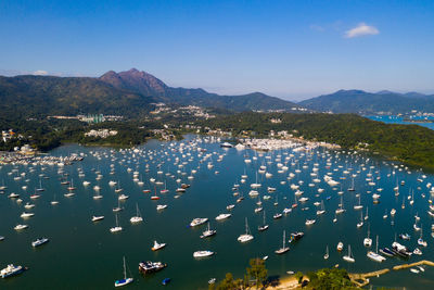 High angle view of lake against sky