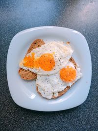 High angle view of breakfast served in plate