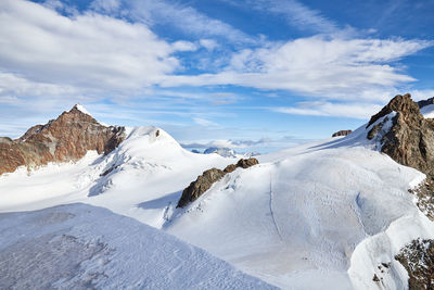 Scenic view of snowcapped mountains against sky