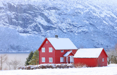 House on snow covered mountain