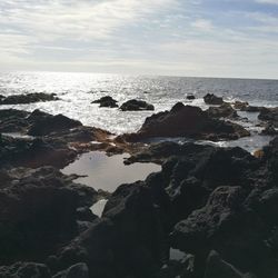 Scenic view of sea against sky during sunset