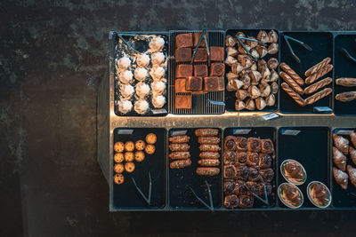 High angle view of food for sale in store