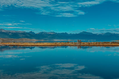 Scenic view of lake against blue sky