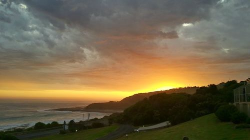 Scenic view of sea against dramatic sky