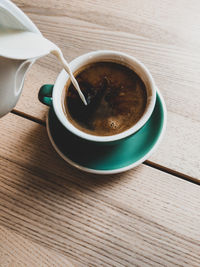 High angle view of coffee on table