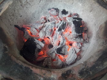 High angle view of bonfire