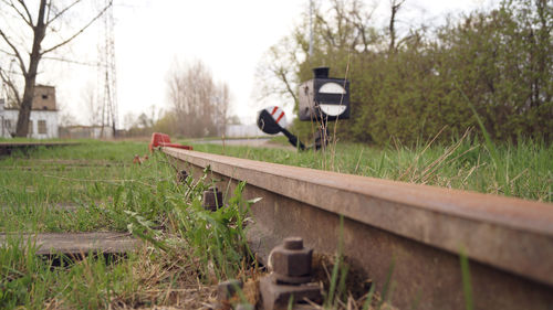 View of railroad tracks on field