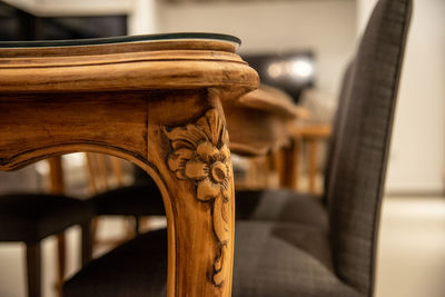 Close-up of wooden chair at home