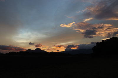 Scenic view of silhouette landscape against sky during sunset