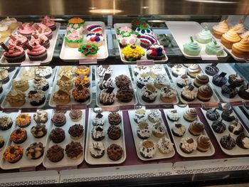 High angle view of various food for sale at store