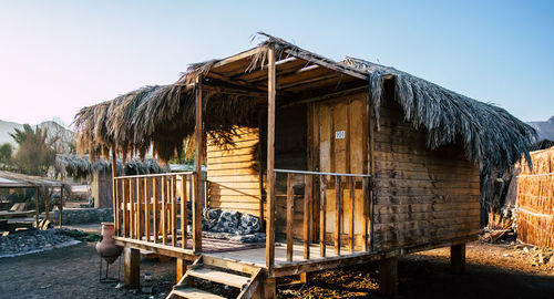 Old wooden house against clear sky