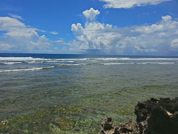 Scenic view of sea against cloudy sky