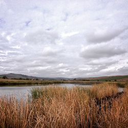 Scenic view of lake against sky