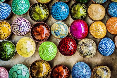 Detail shot of colorful bowls