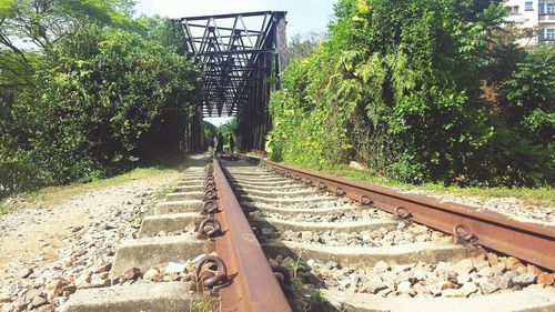 Railroad tracks on railroad track