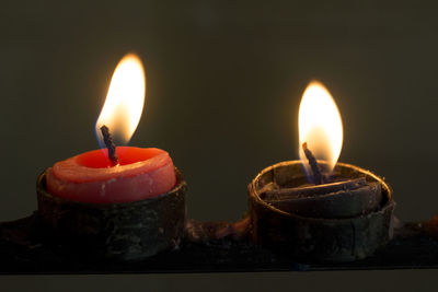 Close-up of illuminated candles