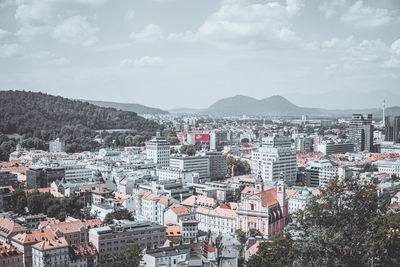 High angle view of townscape against sky