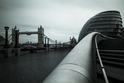Low angle view of bridge against sky in city
