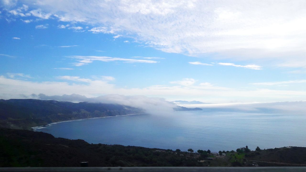 SCENIC VIEW OF SEA AND MOUNTAIN AGAINST SKY