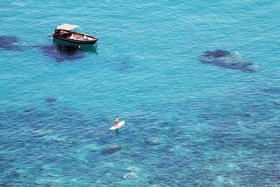 High angle view of man in sea