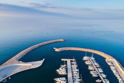 High angle view of boats in sea