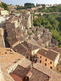 High angle view of buildings in city