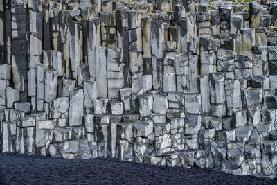 Scenic view of basalt rock columns formation at famous reynisfjara beach