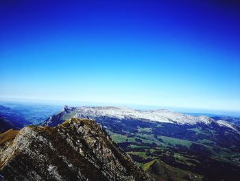 Scenic view of landscape against clear blue sky